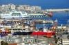 Algiers / Alger - Algeria: the port - fuel depot / tank farm, SNCM's Danielle Casanova ferry and the waterfront - panorama | dpt ptrolier, ferry Danielle Casanova de la Socit Nationale Maritime Corse Mediterranee (SNCM) et Front de Mer - vue panoramique - photo by M.Torres