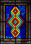 Sheki / Shaki - Azerbaijan: Sheki Khans' palace - geometrical motives - interior view of a shebeke window - Seki Xan Sarayi - photo by N.Mahmudova