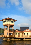 Bandar Seri Begawan, Brunei Darussalam: visitors' center tower at Kampung Ayer water village - photo by M.Torres