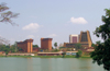 Yaound, Cameroon: skyline - Municipal Lake and government buildings - photo by B.Cloutier