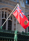 Winnipeg, Manitoba, Canada: Marlborough hotel - Manitoba flag and Tudor Gothic faade - Smith Street - photo by M.Torres