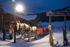 Kamloops, BC, Canada: horse drawn sledge and Mt. Morrisey sign - Sun Peaks ski resort - photo by D.Smith