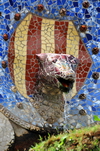 Barcelona, Catalonia: Font de la Serp - fountain of the serpent with the Catalan bars - Park Gell by Antoni Gaud - UNESCO World Heritage Site - photo by M.Torres