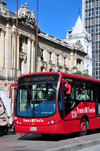 Bogota, Colombia: Transmilenio bus rapid transit system - bus on Avenida Jimnez de Quesada, in front of San Francisco Palace, Antigua Gobernacin de Cundinamarca - Veracruz - Santa Fe - photo by M.Torres