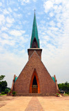 Brazzaville, Congo: stone and brick facade of the Basilica of Saint'Anne of Congo - Basilique sainte Anne du Congo - architect Roger Erell - Rue dAbomey / Avenue de la Paix, Poto-Poto - photo by M.Torres