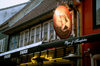 Aalborg, North Jutland, Denmark: exterior of a pub restaurant at dusk - 'Pigen og Trompeten' on Jomfru Ane Gade - photo by K.Gapys