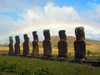 Easter Island - Ahu Akivi: rainbow over moais - photo by Rod Eime