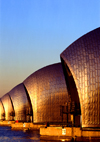 Woolwich Reach, Borough of Greenwich, London, England: Thames Barrier - designed by Rendel, Palmer and Tritton - flood control - engineering - photo by A.Bartel