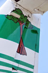 Bioko / Fernando P island, Equatorial Guinea: Malabo - Ceiba tree on the tail of a Ceiba Intercontinental ailines ATR 72-212A at the airport - logo - photo by M.Torres