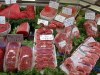 France - Lyon / Lyons: meat for sale at a butcher - food / boucher (photo by Robert Ziff)