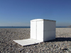 Le Havre, Seine-Maritime, Haute-Normandie, France: pebbles and white Beach Cabin - Normandy - photo by A.Bartel