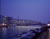 Paris, France: Seine barges and the Austerlitz Bridge - engineer Louis Biette - nocturnal - between the 5th and 12th arrondissments - Metallic architecture - Metro line 5 -  Austerlitz Viaduct - photo by A.Bartel