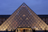 Paris, France: Louvre Museum - central courtyard - I.M. Pei's Louvre Pyramid at dusk - 1er arrondissement - photo by A.Bartel