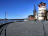 Germany / Deutschland - Dsseldorf (North Rhine-Westphalia): River Rhine - Museum of ships at the castle tower - Burgplatz mit Schloturm und Lambertus-Basilika - Schifffahrt museum - Rheinkniebrcke - photo by Michel Bergsma