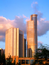 Ramat Gan, Tel Aviv district, Israel: Moshe Aviv Tower - skyscraper known as the 'City Gate', by AMAV Architects - Jabotinsky Road - Diamond Exchange area, the bursa - photo by Efi Keren