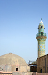 Erbil / Hewler, Kurdistan, Iraq: Erbil Citadel - Mulla Afandi Mosque and the baths (Hammam) - dome and minaret with intricate tile decoration - Qelay Hewlr - UNESCO world heritage site - photo by M.Torres