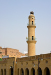 Erbil / Hewler / Arbil / Irbil, Kurdistan, Iraq: mosque on the arcade of the main square, Shar Park, with the citadel in the background - photo by M.Torres