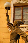 Bishkek, Kyrgyzstan: Opera and Ballet Theater - gracious statue carrying a lamp, contrasts with the stern Soviet architecture - Y.Abdrakhmanov street - photo by M.Torres