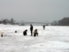 Latvia - Liepaja: fishing in the ice - Kalpaka Bridge -Steel Split-span Swivel Bridge over Canal of Naval Port - Cantilever truss bridge (Liepaja municipality - Kurzeme) - photo by A.Dnieprowsky