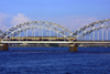 Latvia / Latvija -  Riga: train crossing the rail bridge over the Daugava river - photo by A.Dnieprowsky