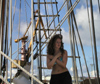 Latvia - Ventspils: girl feeling cold on a siling ship (photo by A.Dnieprowsky)