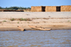 Belo sur Tsiribihina, Menabe Region, Toliara Province, Madagascar: straw huts of a ceremonial village and dugout canoes - river Tsiribihina - beach - photo by M.Torres