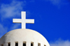 Antananarivo / Tananarive / Tana - Analamanga region, Madagascar: white dome, cross and sky - Ambatonilita catholic church, dedicated to Saint Vincent de Paul - Ave Gabriel Ramanantsoa, Isoraka - photo by M.Torres