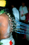 Batu Caves, Gombak, Selangor: Thaipusam Hindu festival - hooks and cables pulling a man's back - mortification of the flesh - photo by B.Lendrum