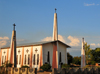 Nkopola, Malawi: church with three cross towers- religious architecture along the main road - photo by M.Torres