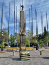 99  Mexico - Jalisco state - guadalajara - bronze chairs sculptures in front of the hospicio cabanas - photo by G.Frysinger