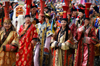 Ulan Bator / Ulaanbaatar, Mongolia: Naadam festival - opening ceremony - exotic hats - photo by A.Ferrari