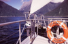 New Zealand - South island - Milford sound: Bow of launch approaching the sound - photo by Air West Coast