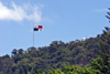 Panama City / Ciudad de Panama huge Panama flag which flies on top of the Ancon Hill, a symbol of Panamanian Sovereignty - the strong winds on top of the hill frequently rips the fabric of the flag