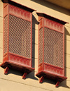 Doha, Qatar: Qatar Islamic Cultural Center, FANAR - arabian enclosed oriel window with carved wood - Mashrabiya or Shanasheel - photo by M.Torres