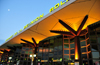 Sainte-Marie, Runion: Roland Garros Airport - palm tree pillars at the terminal - landside / Gillot - RUN - photo by M.Torres