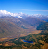 Russia - Altay / Altai republic - Mount Belukha and valley - Katun Range - Altai Mountains - from the air - the area is the meeting point of Russia, Kazakhstan, Mongolia and China - photo by V.Sidoropolev