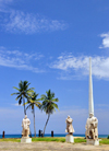 So Tom, So Tom and Prncipe / STP: Portuguese statues and obelisk in front of fort Saint Sebastian - after independence the statues were removed from the sity and place here, by the ocean, as fits a Portuguese soul / obelisco e esttuas de navegadores Portugueses em frente ao Forte de So Sebastio - a esttuas foram removidas da cidade e colocadas aqui, junto ao mar, adequadamente para almas Lusitanas - photo by M.Torres