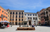 Sassari / Tthari, Sassari province, Sardinia / Sardegna / Sardigna: piazza Tola - once used to burn heretics - Usini and Tola palaces - Carra Manna - photo by M.Torres