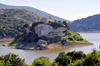 Isili, Cagliari province, Sardinia / Sardegna / Sardigna: church of St Sebastian, crowns an islet on Is Barrocus dam, river Mannu - San Sebastiano artificial lake - Chiesa di San Sebastiano - Sarcidano sub-region - photo by M.Torres