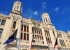 Cagliari, Sardinia / Sardegna / Sardigna: faade in white limestone of Bonaria - City Hall / Palazzo Civico - Via Roma - Piazza Matteotti - quartiere Stampace - photo by M.Torres