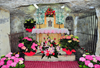 Cagliari, Sardinia / Sardegna / Sardigna: Crypt of Sant'Efisio, located 9 m below street level - marble altar with 'azulejos' - Prison of Sant'Efisio - used in WWII as an air raid shelter when the Americans bombed civilian targets in Cagliari - Cripta di Sant'Efisio - ipogeo situato a 9 m sotto il livello stradale - carcere di Sant'Efisio - via Sant'Efisio - Chiesa di Sant'Efisio - quartiere di Stampace - photo by M.Torres