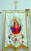 Gesturi, Medio Campidano province, Sardinia / Sardegna / Sardigna: church of Saint Teresa of vila - standard of the sacred heart of Jesus, for use in processions - parrocchiale di Santa Teresa d'Avila - photo by M.Torres