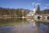 Slovenia - Ribcev Laz - Church of St John the Baptist / Sv. Janez church and the stone bridge - View across Bohinj Lake in Spring - photo by I.Middleton