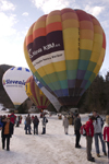 four hot air balloons at the Golden fox, Womens world cup giant slalom, Kranjska Gora, Podkoren, Slovenia - photo by I.Middleton