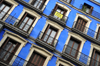 Madrid, Spain: deep blue faade of Calle Mayor 14 - Hostal Rodriguez - photo by M.Torres