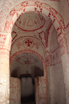 Turkey - Cappadocia - Greme: Geometric decorations - Church of Saint Barbara / Barbara Kilise - atron saint of architects, stonemasons and artillery men - Goreme Open Ai Museum - photo by C.Roux