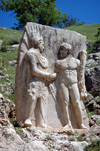 Arsameia - Eskikale - Eski Kale - Eski Kahta - Arsameia on the Nymphaios, Adiyaman province, Southeastern Anatolia, Turkey: Kommagene stele showing Hercules shaking hands with Mithradates I, King of Arsameia - photo by C. le Mire