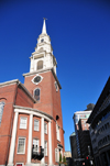 Boston, Massachusetts, USA: Park Street Church - Conservative Congregational Church - Brimstone Corner, of Tremont Street and Park Street - architect Peter Banner - here William Lloyd Garrison preached his first abolitionist sermon - Freedom Trail - photo by M.Torres