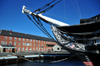 Boston, Massachusetts, USA: Charlestown Navy Yard - prow and bowsprit of USS Constitution and visitor center - photo by M.Torres