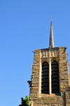 Boise, Idaho, USA: Saint Michael's Episcopal Cathedral - neo-Gothic bell tower from 1902, built using stone from the Table Rock quarry - 518 N 8th St - photo by M.Torres